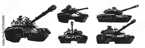 Silhouette of military tank, Generative Ai