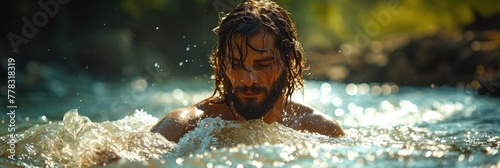 A man with dreadlocks immersed in the water during baptism ceremony conducted by Jesus.