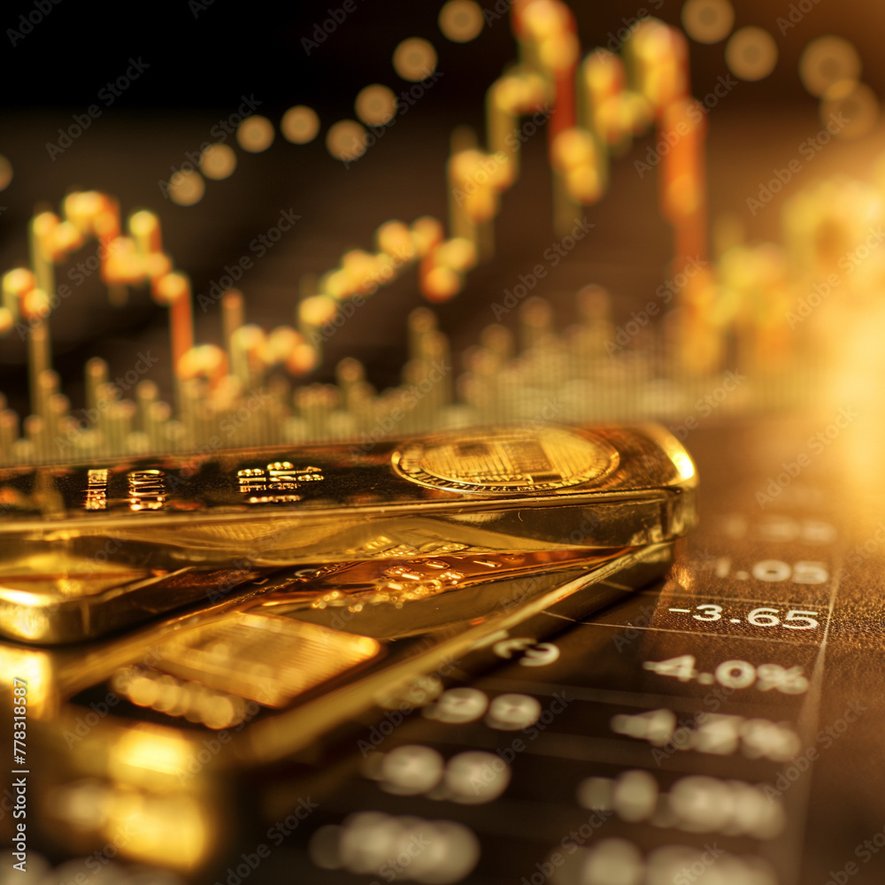gold bar technical analysis, graph of stock market investment trading and financial growth chart background