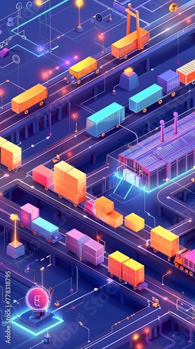 Decentralized Supply Chain and Digital Payment Flow Visualization Futuristic Animated Landscape of Seamless Logistics and Commerce