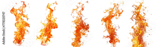Orange flames of a campfire. A set of three flames for insertion. Isolate. Generated AI.
