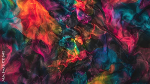 A colorful swirling pattern of fabric with a rainbow of colors