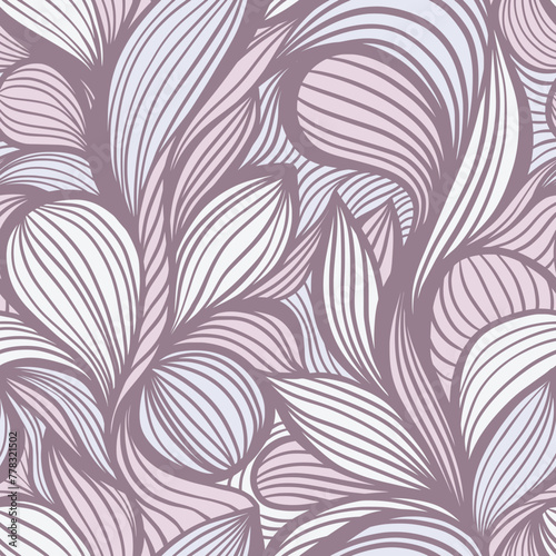 Purple White Line Art Wavy Lines Vector Seamless Pattern for Textile