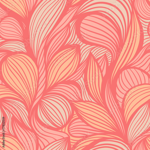Vibrant Red Line Art Wavy Lines Vector Seamless Pattern for Textile