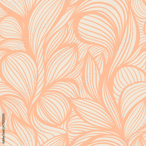 Pastel Peach Line Art Wavy Lines Vector Seamless Pattern for Textile