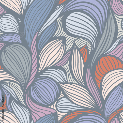 Purple and Blue Colorful Line Art Wavy Lines Vector Seamless Pattern for Textile