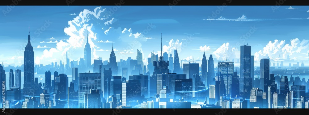 Obraz premium comic book new york skyline in blue