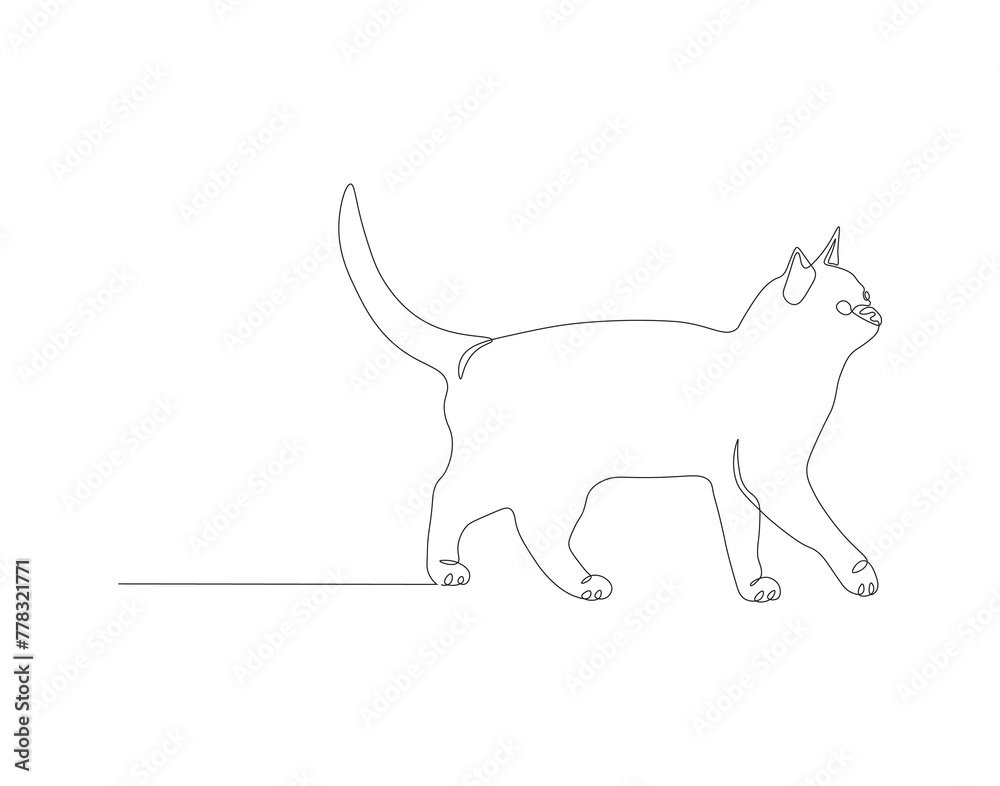 Continuous line drawing of cat. One line of cute cat. Cute pet concept continuous line art. Editable outline.