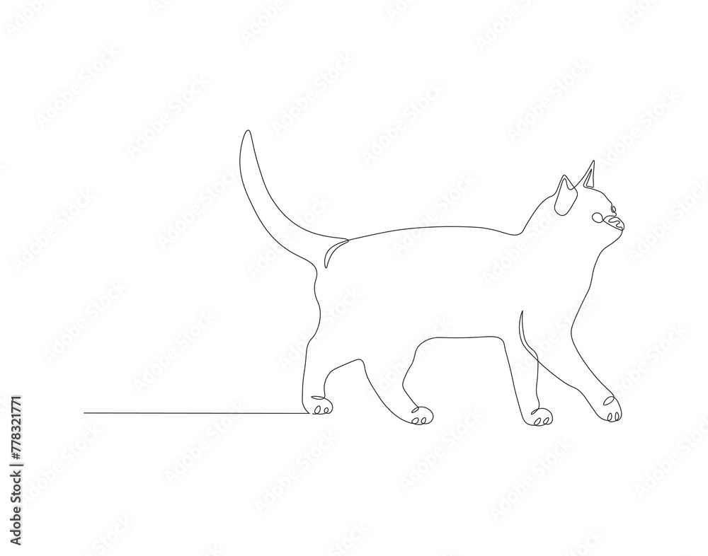 Continuous line drawing of cat. One line of cute cat. Cute pet concept continuous line art. Editable outline. Continuous line drawing of cat. One line of cute cat. Cute pet concept continuous line art. Editable outline.