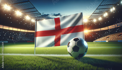 Soccer ball with England flag on a football field, Generative ai © 212-Art