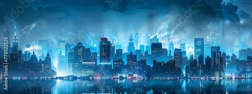 comic book new york skyline in blue