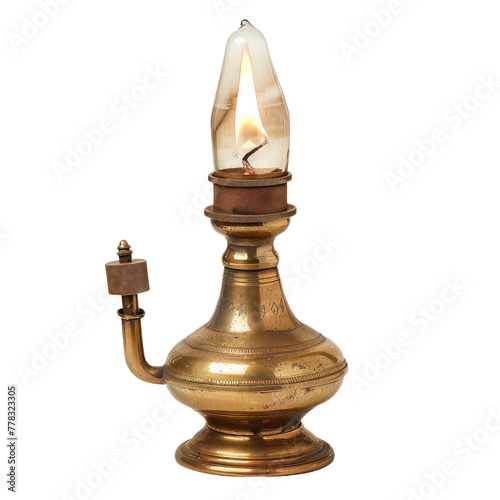 Brass Oil Lamp with a Glowing Flame transparent background