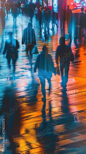 vibrant city nightlife with blurred pedestrian movement on busy streets