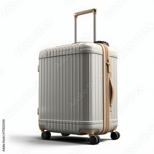 Modern suitcase for travelling on white background