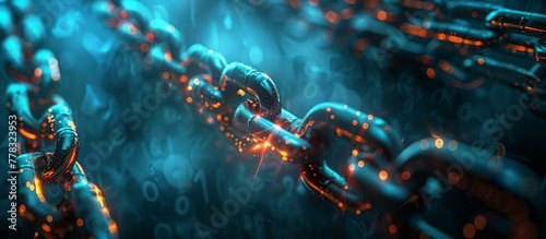 Strong iron chain cybersecurity privacy digital data protection technology concept.