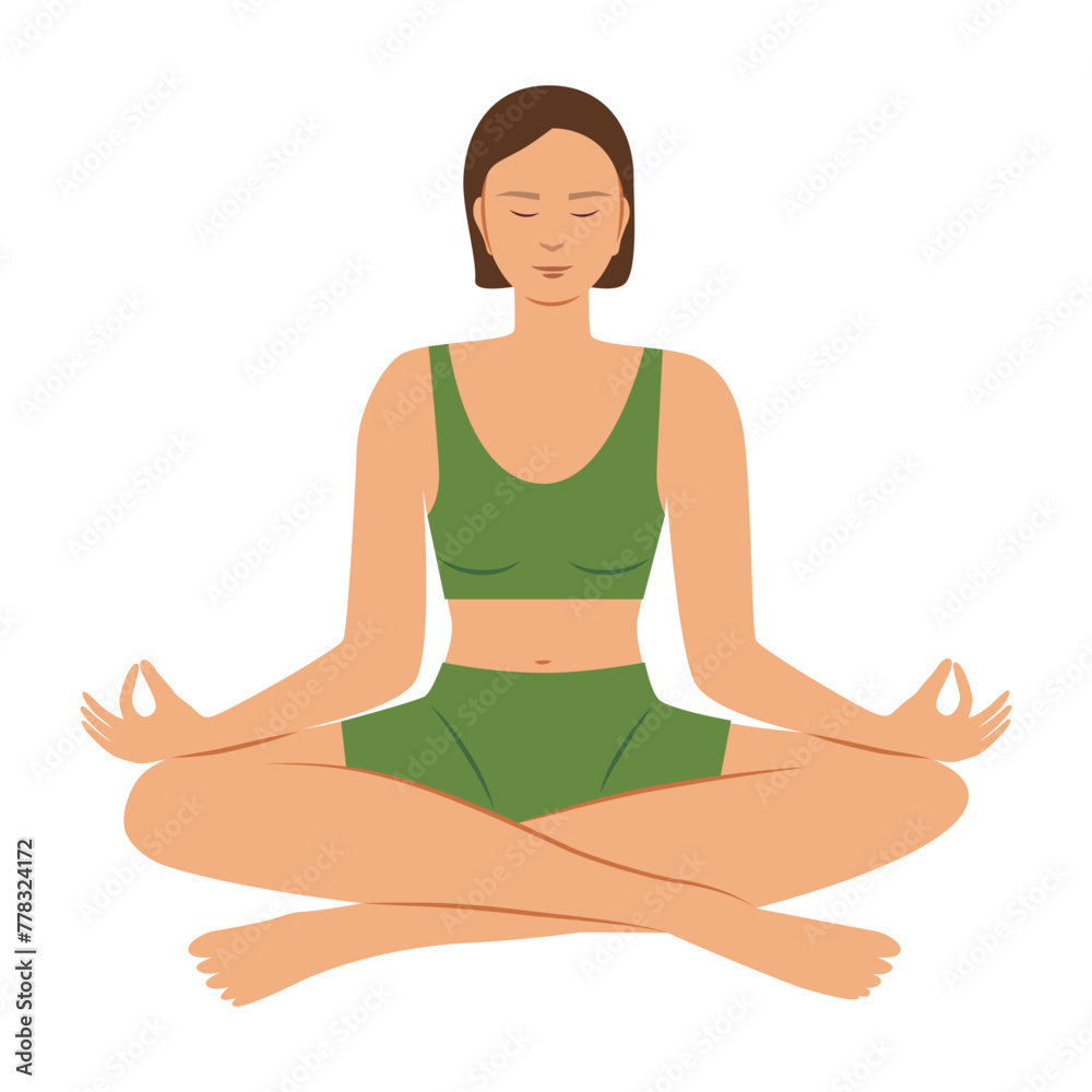 The girl is meditating. Stylish yoga illustration. The girl does yoga.