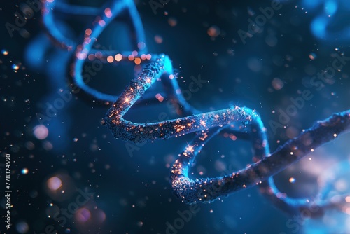 A blue and purple DNA strand with a lot of sparkles