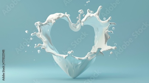 Isolated on a blue background, this three-dimensional illustration features a milk splash in the shape of a heart.