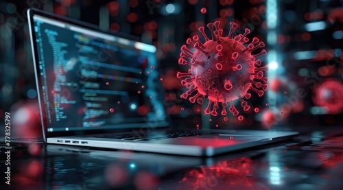 A computer screen with a virus on it