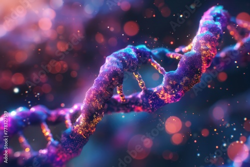 A colorful DNA strand with a purple and blue base pair photo