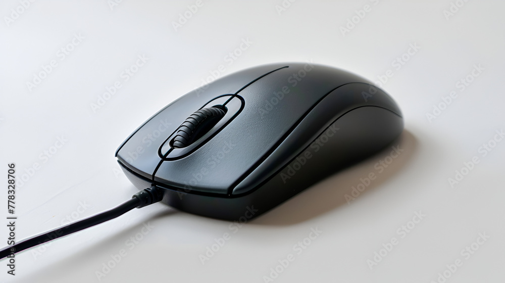 Pc mouse isolated on white background ,Black computer mouse on white screen ,black wired mouse isolate on white background

