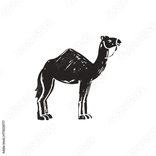 Vector camel in outline style, coloring page for children, illustration of dromedary camel, line art drawing
