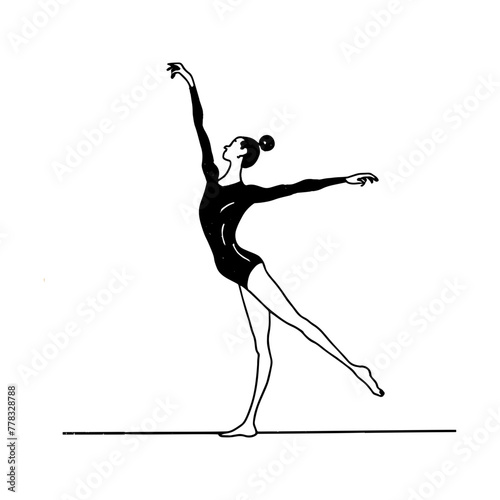 One single line drawing of young beauty gymnast girl exercise floor rhythmic gymnastic at gym vector illustration. Healthy athlete teen lifestyle and sport concept. Modern continuous line draw design
