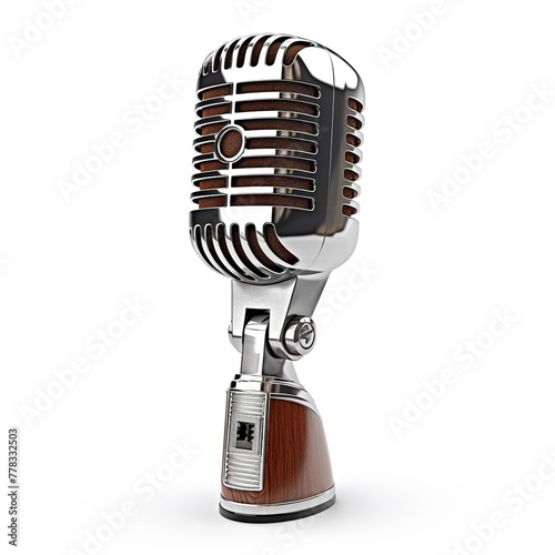 Old mic from 19th, very detailed isolated on white background сreated with Generative Ai
