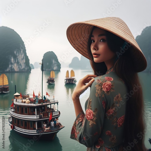 Cô gái Việt Nam ở Vịnh Hạ Long - A Vietnam girl in Ha Long bay photo