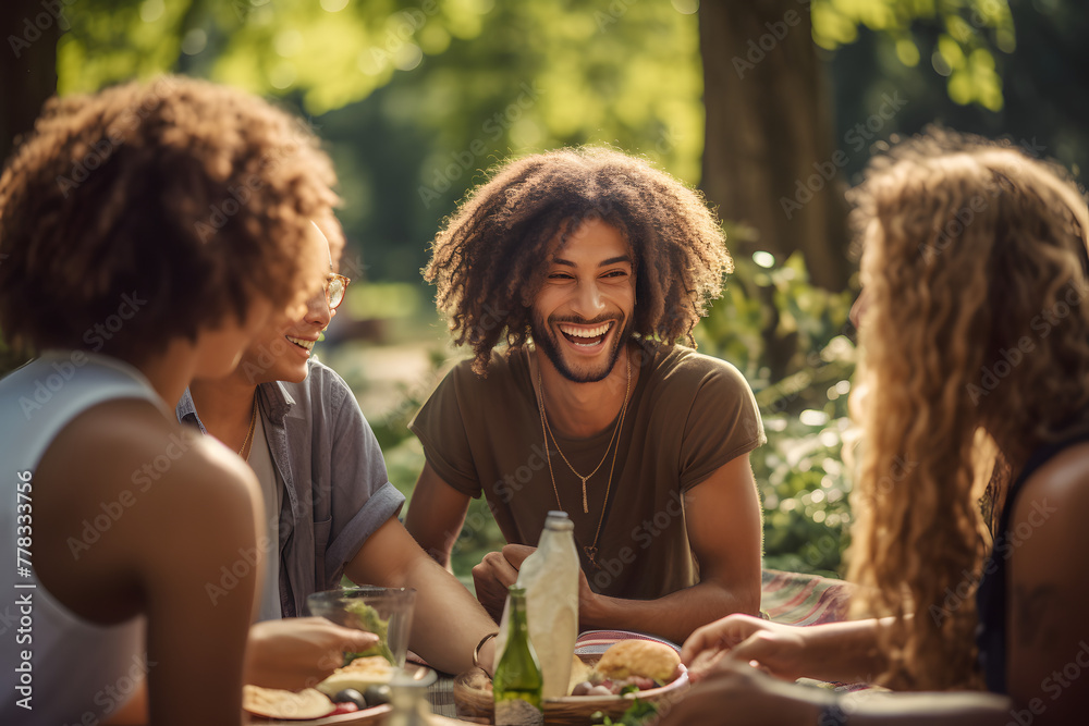 diverse group of people sitting in a park having fun.
Group of People having fun iin the Park, diverse group of people sitting in the park having fun having a picknick