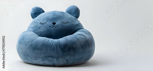 Plush Blue Bear Shaped Bean Bag Offering Moments of Peaceful Relaxation on Minimalist Background