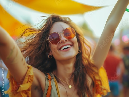 Beautiful young woman having fun at music festival