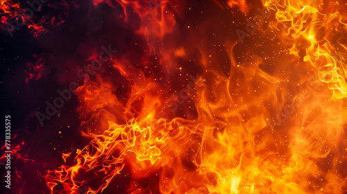 fire on dark background  red and orange flames