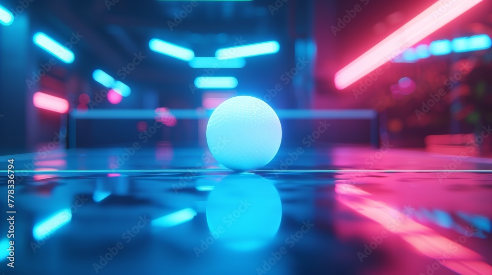 A neon table tennis ball on digital table, ping pong