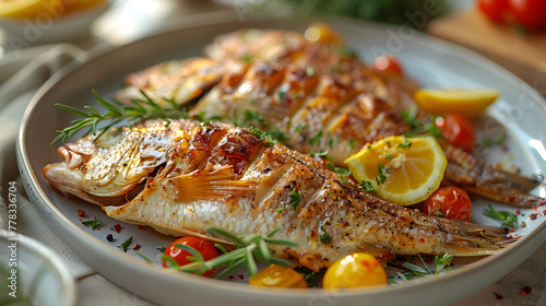 Fried Fish on Decorated Table for HD Wallpaper with Cinematic Effect