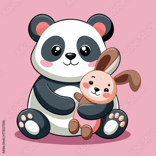 panda-tierno-abrazando-un-conejito-de-peluche