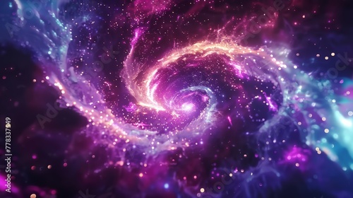 The cosmic swirl of a neon galaxy in a digital universe