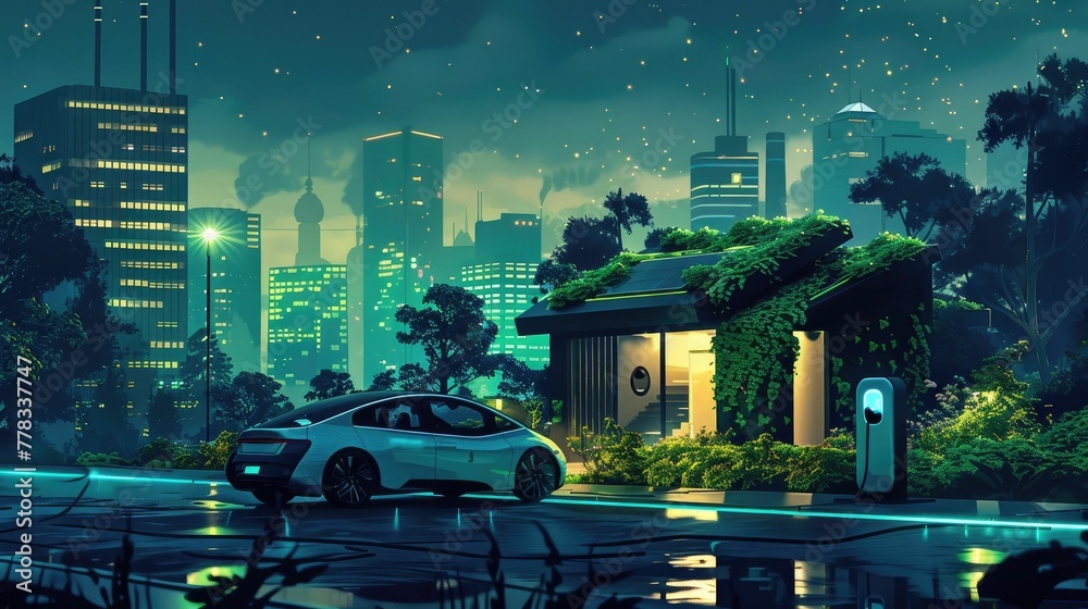 Futuristic Green City Showcase with Electric Vehicles and Renewable ...