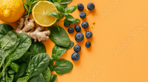 Background with ginger and blueberries
