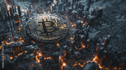 bitcoin symbol on a grid