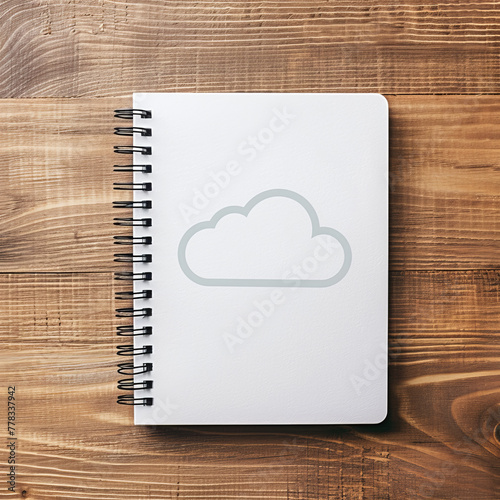 notebook and pen with a cloud on the cover