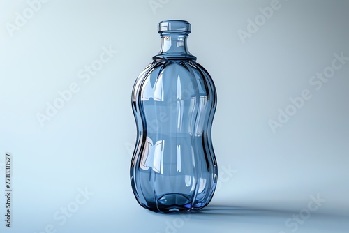 Empty glass bottle on a blue background 