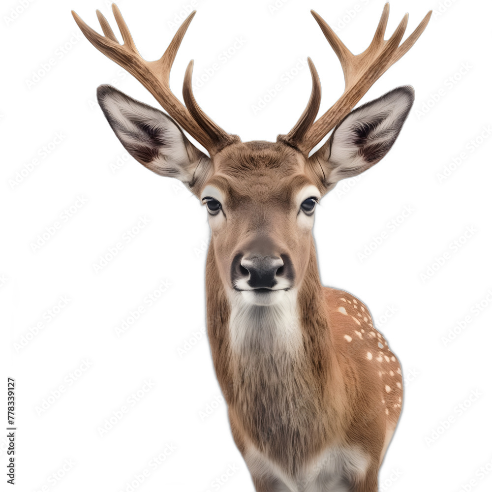 Closeup deer isolated on transparent PNG background
