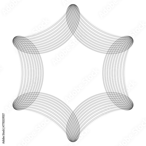 モノクロの線のやわらかくへこむ六角形
