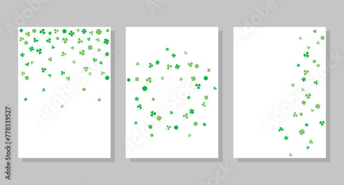 Set of backgrounds of flying green clover leaves, three and four leaf. Social media banner template, for stories, posts, blogs, postcards.  photo