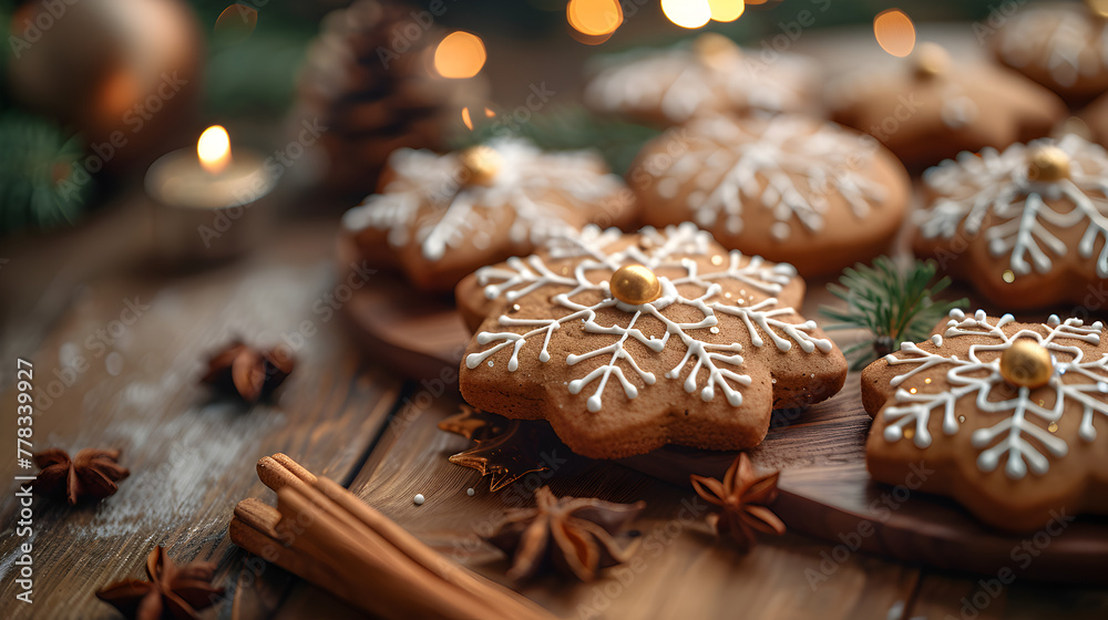 Gingerbread Cookies on Decorated Table for HD Wallpaper with Cinematic Effect Gingerbread Cookies on Decorated Table for HD Wallpaper with Cinematic Effect