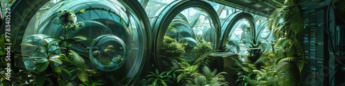 A cosmic botanical garden on a space station, preserving rare extraterrestrial plant species in climate-controlled domes