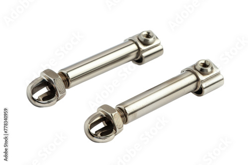 A pair of plate-mounted stainless steel staples Hardware for ironmongery set apart against a transparent background © Haseena