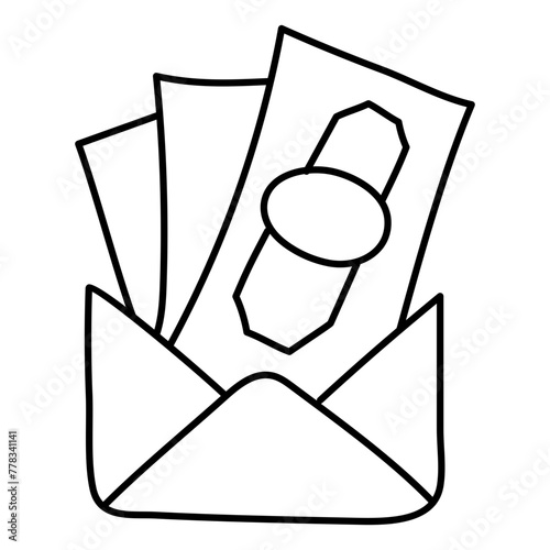 Money envelope icon in linear design

