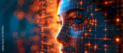 Digital Eyes: The Future of Security Through Facial Recognition. Concept Facial Recognition, Security Technology, Digital Surveillance, Identity Verification, Privacy Concerns